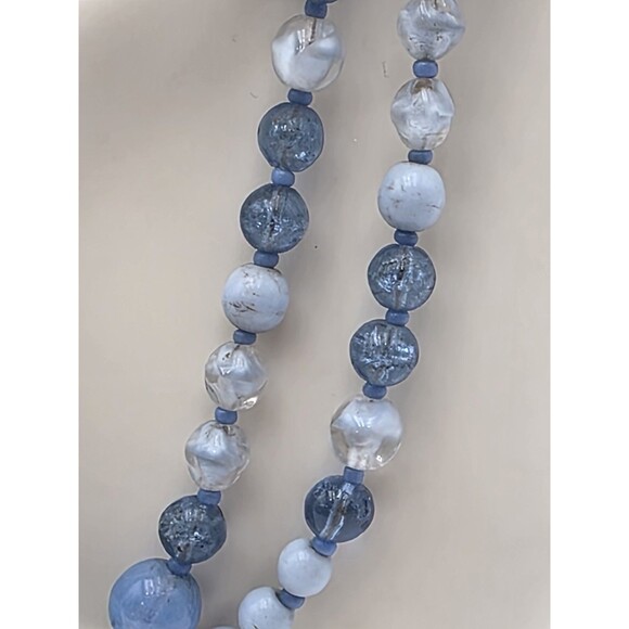 Vintage Blue Various Size Beads Long Necklace 44" - Picture 2 of 6